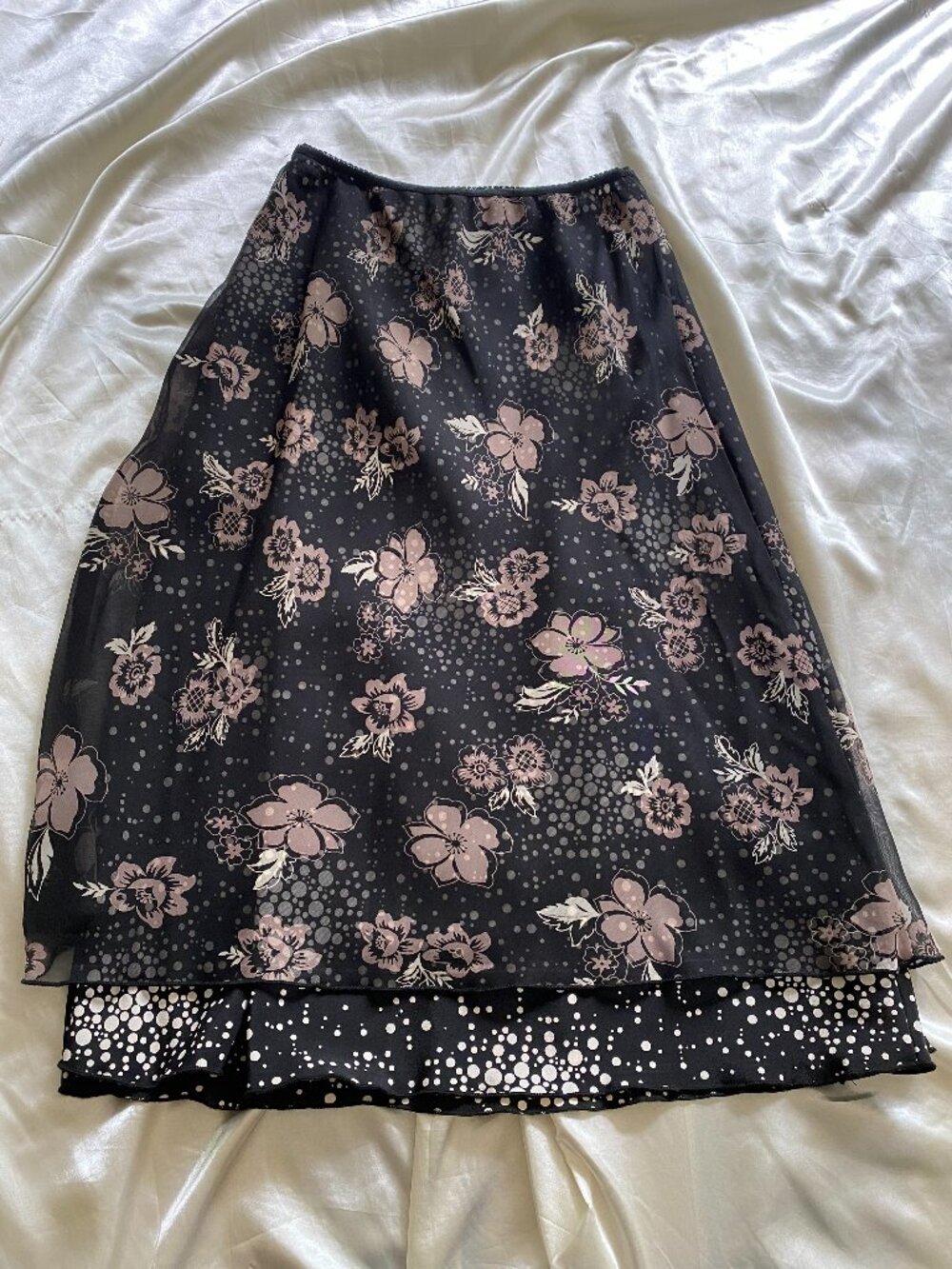 Unique Vintage y2k Layered Floral Chiffon Polka Dot Skirt Boho Grunge Fairy XS